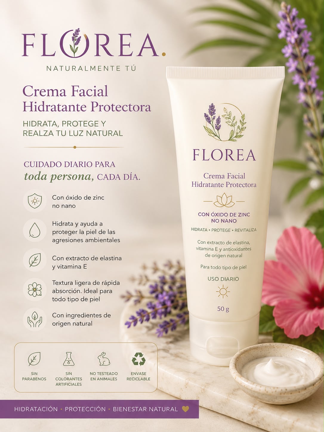Crema Facial Hidratante Protectora Florea